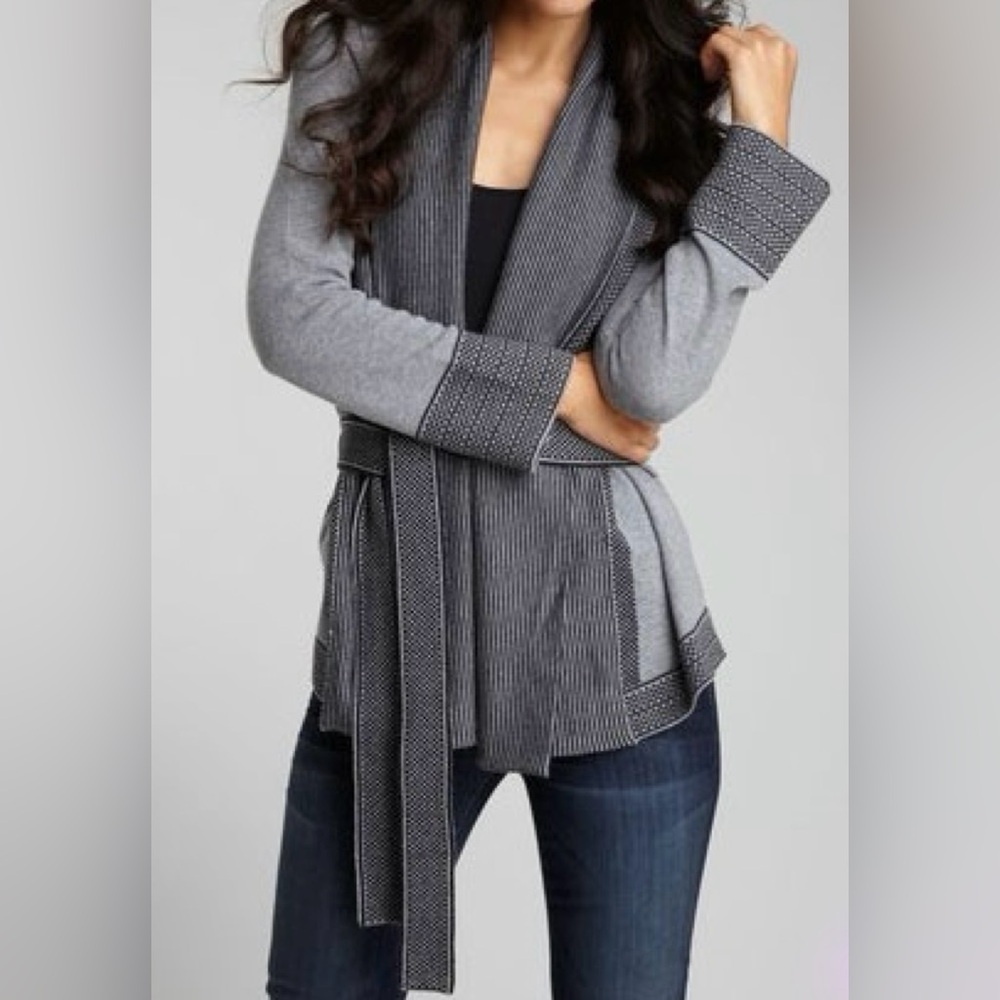 Shae by Anthropologie Cotton and Cashmere Gray Belted Sweater - Size S